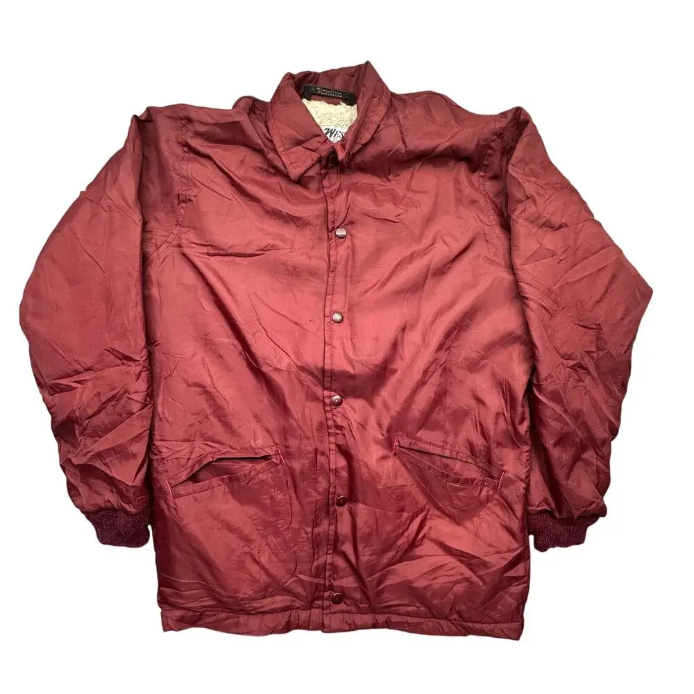 Vintage 70s 80s Westwind Sherpa Fleece Lined Coach Snap Button Jacket Men XS Red
